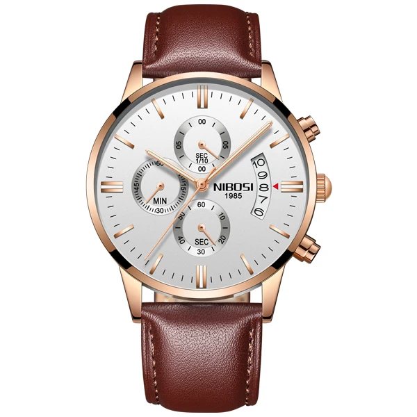 Rose gold white l Relogio Masculino Esportivo NIBOSI мужские часы модные с кожаным ремешком и сеткой из нержавеющей стали военные спортивные часы Saat - Цвет: Rose gold white l