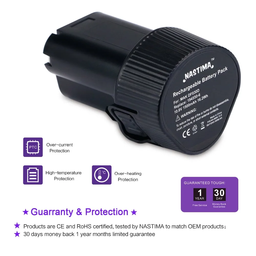 Литий-ионный аккумулятор NASTIMA 10 8 В 1500 мАч для Makita BL1013 BL1014 TD090D TD090DW LCT203W 194550-6