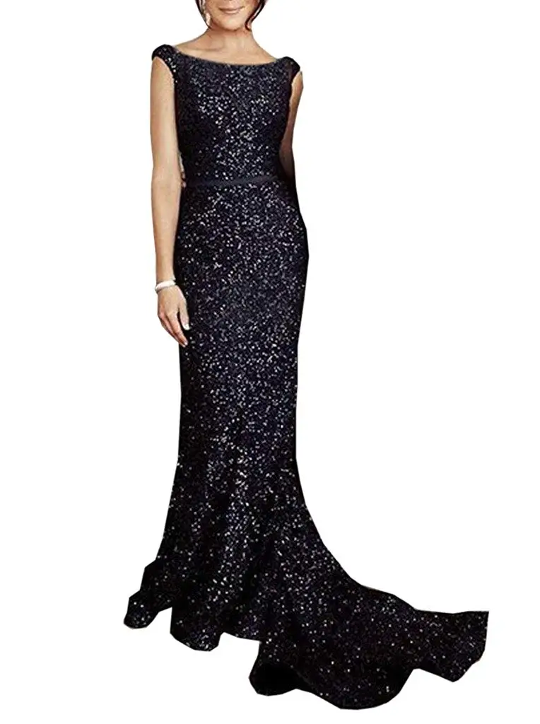 Solovedress ткань Кепки одежда в морском стиле с длинными рукавами с пайетками вечернее платье, с вырезом лодочкой, блестящие вечерние платья vestido de fiesta SLD-SLP9009