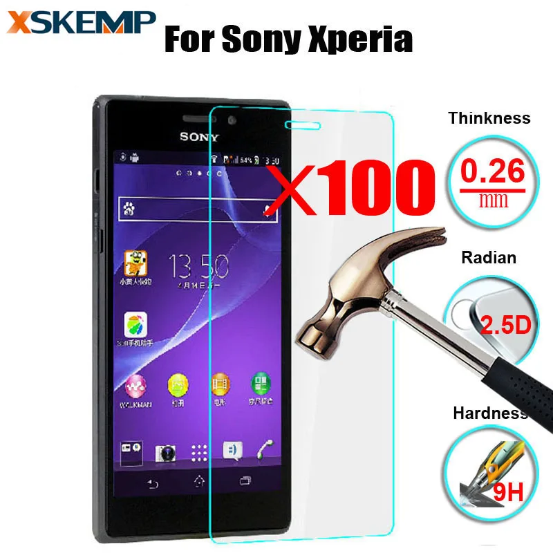 Ультратонкое закаленное стекло 100 шт./лот для Sony Xperia XZ T3 C S39H E1 E3 E4 X Performance XA E5
