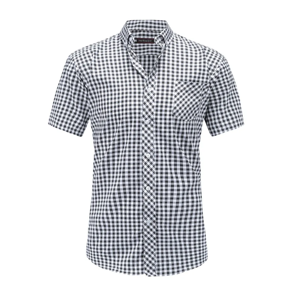 JeeToo Летняя Повседневная рубашка из хлопка в клетку Chemise Homme футболка с коротким