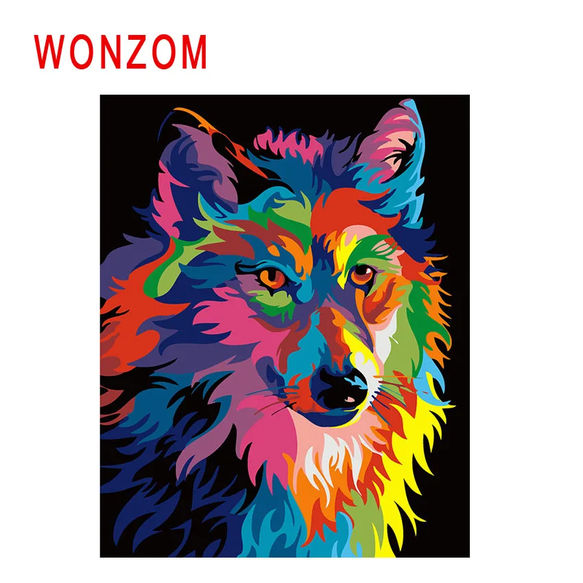 Красочная картина волка WONZOM сделай сам для рисования по номерам абстрактная