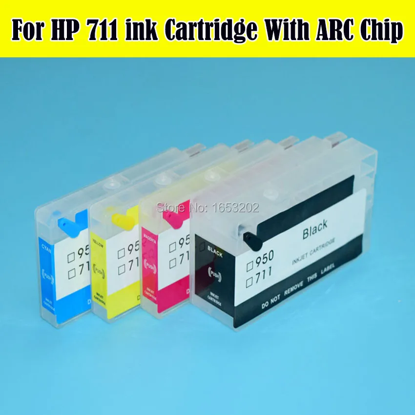 Горячая продажа! 4 цвета/набор HP711 Заправляемый картридж с чипом ARC для HP Designjet T120
