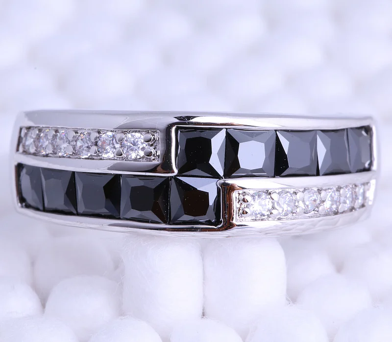 Love Monologue Special Black imitation Onyx & Cubic Zirconia Silver Color Rings for Unisex J0596 Size 6/7/8/9 Free Jewelry Bag |