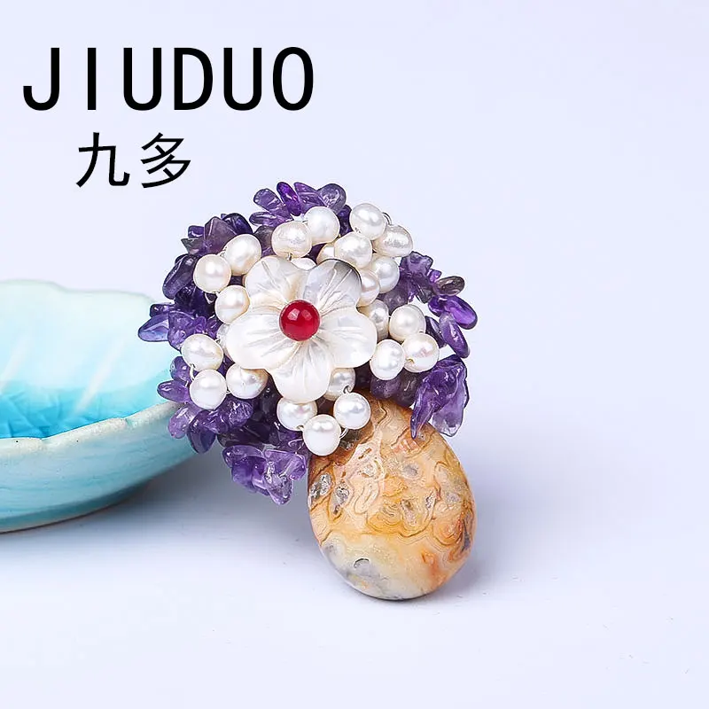 JIUDUO ручная работа 100% натуральный Цветок каменная брошь женская фиолетовая