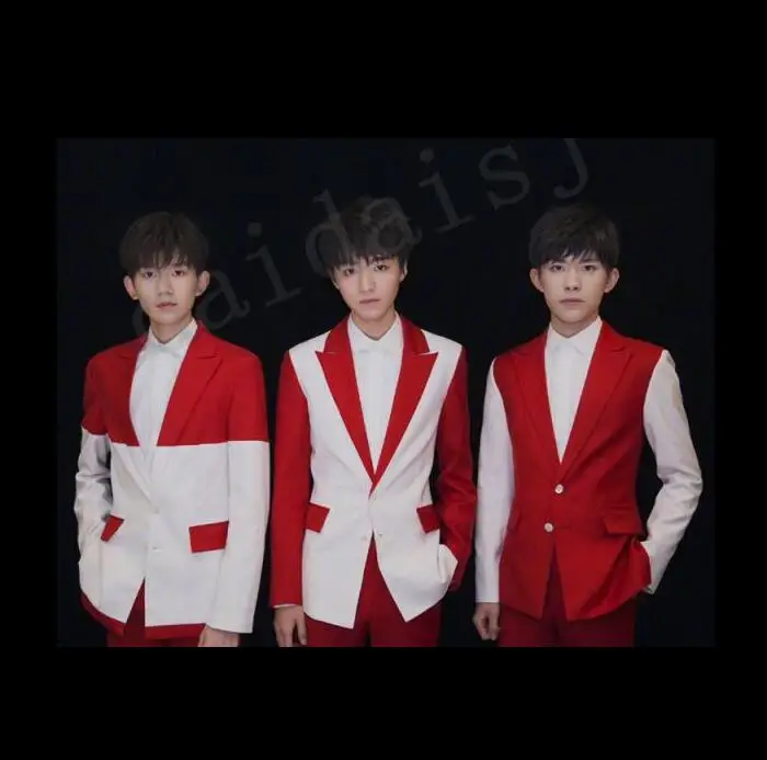 

S-5XL 2022 New Men's Casual Red and White Color Matching Suit New Spring Bar Male Singer Slim Suit Costume Wholesale