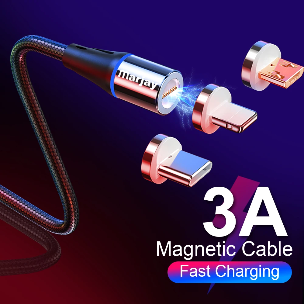 Магнитный кабель 3A Micro USB для iPhone X Xr 7 Usb Type C адаптер быстрой зарядки зарядный