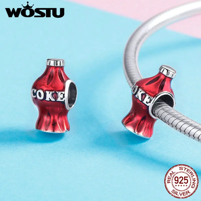 Бусины для браслета и WOSTU Красный Кокс Аутентичные серебряные бусины 925 пробы