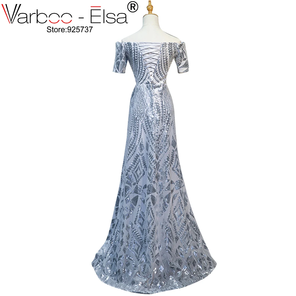 VARBOO_ELSA Sliver 2021 Prom Dresses Straight Short Sleeves Off The Shoulder Party Long Gown Evening Robe De Soiree | Свадьбы и