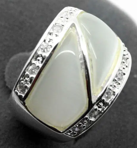 

22*16mm RARE NATURAL CLEAR WHITE OPALS 925 SILVER RING SIZE 7/8/9/10