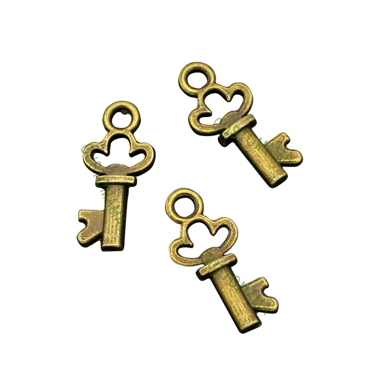 

150pcs-Antique Bronze 2 Sided Tiny Key charms 16x8mm
