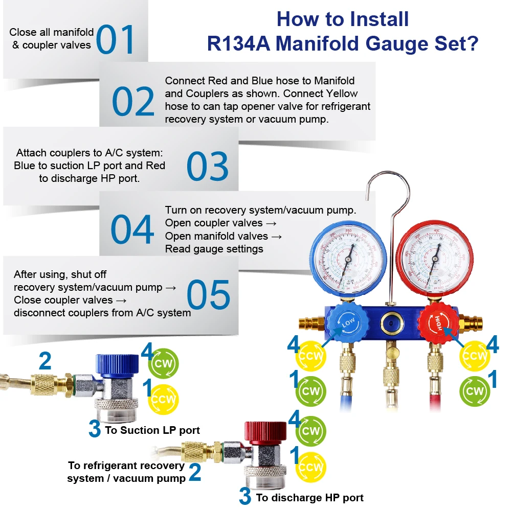 CarBole манометр коллектора хладагента брандспойт 5ft R134a R12 R22 R502 вентиляции и