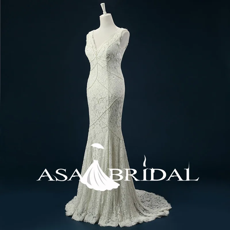 vestido de noiva Lace Mermaid Wedding Dress 2018 Sleeveless V Neck Pearls Beach Gowns Open Back Bridal Dresses | Свадьбы и торжества