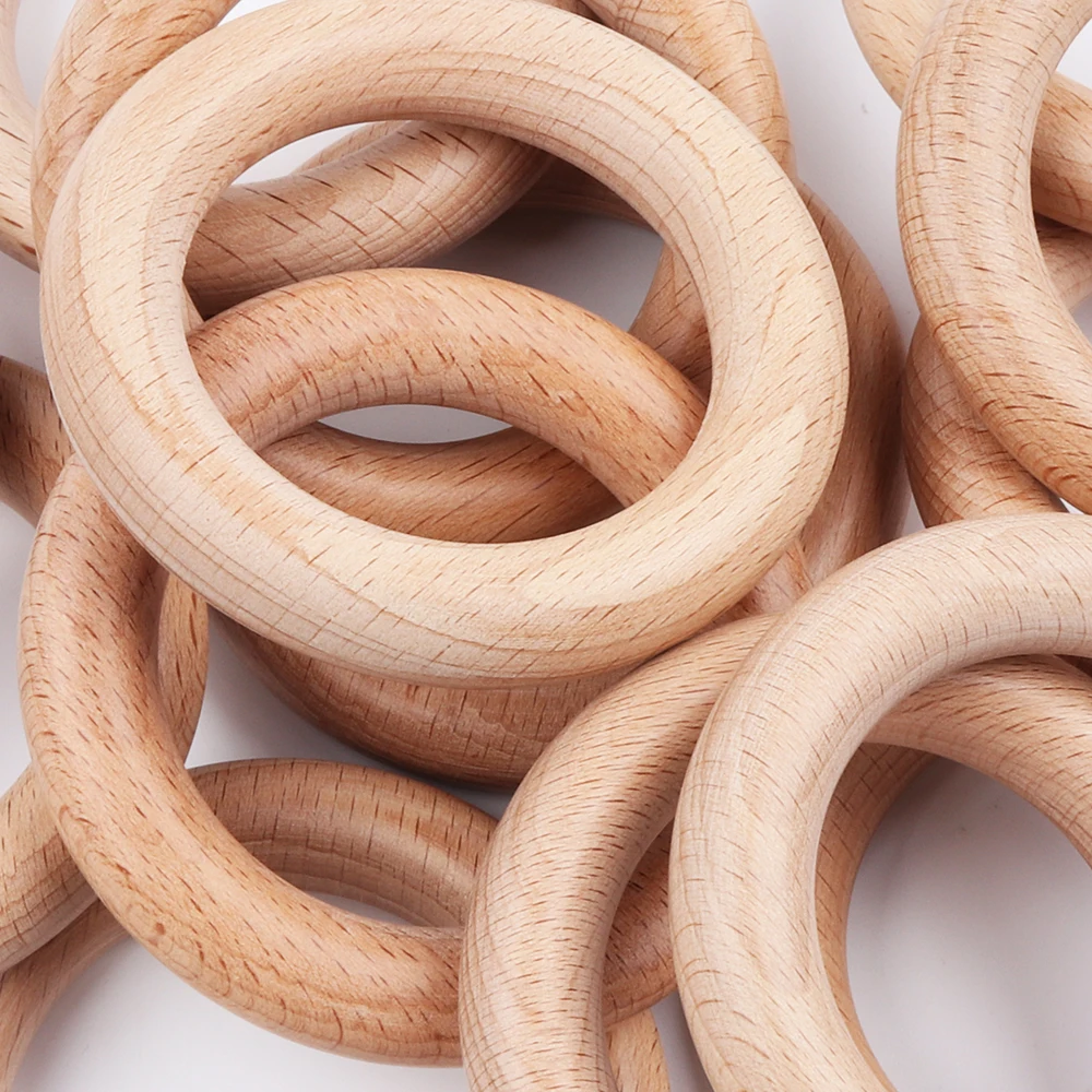 TYRY.HU 50Pcs 40/55/70mm Beech Wood Ring  Wooden Teether Ring Kid Gift Food Grade Silicone Children's Goods Kid Teething Toys