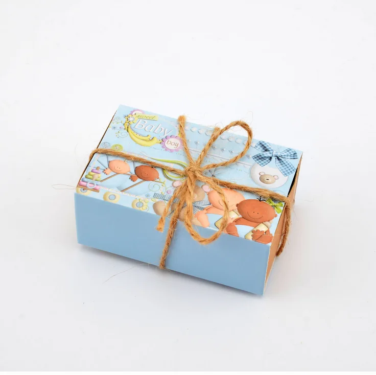 100 шт. розовые/синие коробки для конфет детского душа Подарочная коробка крещения