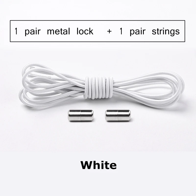 white lock lace 1 пара без галстука эластичные шнурки замок круглые шнурки для ботинок дети взрослые быстро шнурки металлические капсулы ленивые шнурки N127 - Цвет: white lock lace