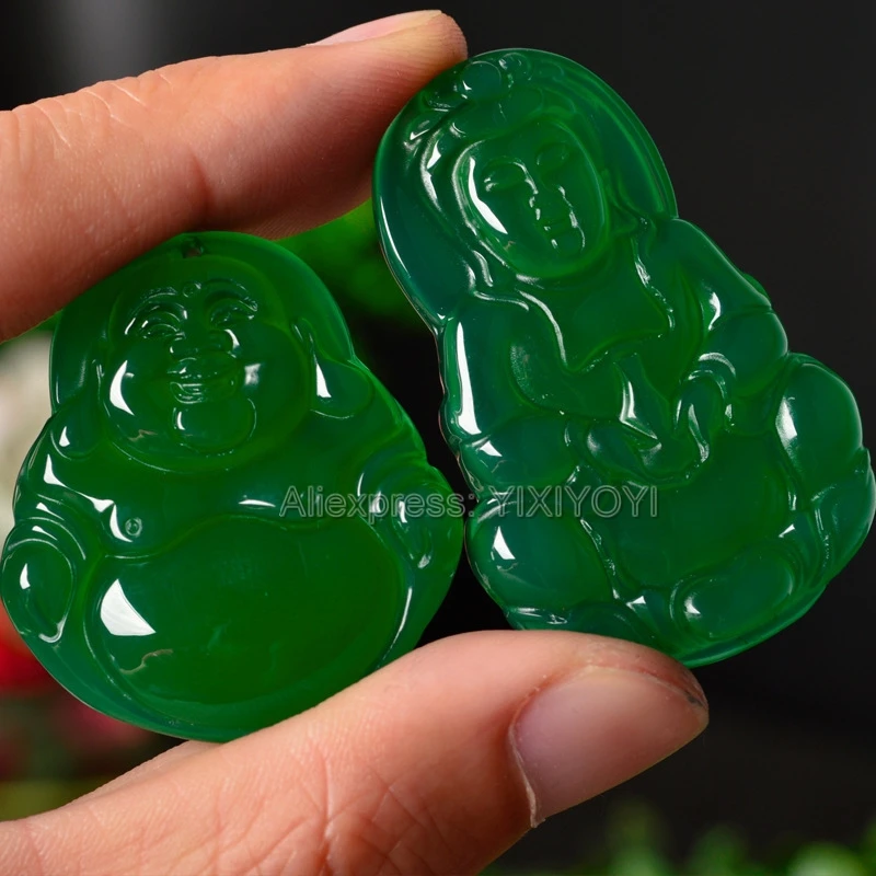 Красивая ручная работа натуральный зеленый агат нефрит резная Большая подвеска