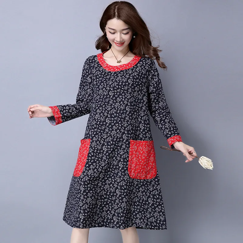 Hello Rose : 2016 New Arrival Autumn Dress Fashion Chinese Style Women Dresses Print Pockets Full Elegant Cheap-Clothes-China | Женская