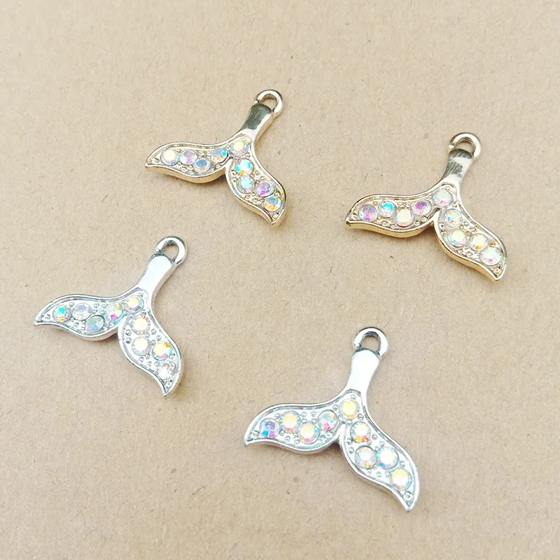 

Free Shipping 50pcs 19*20MM Crysal Rhinestone Paved Animal Fish Tail Pendant Charms Silver Gold Tone Plated Jewelry Pendants