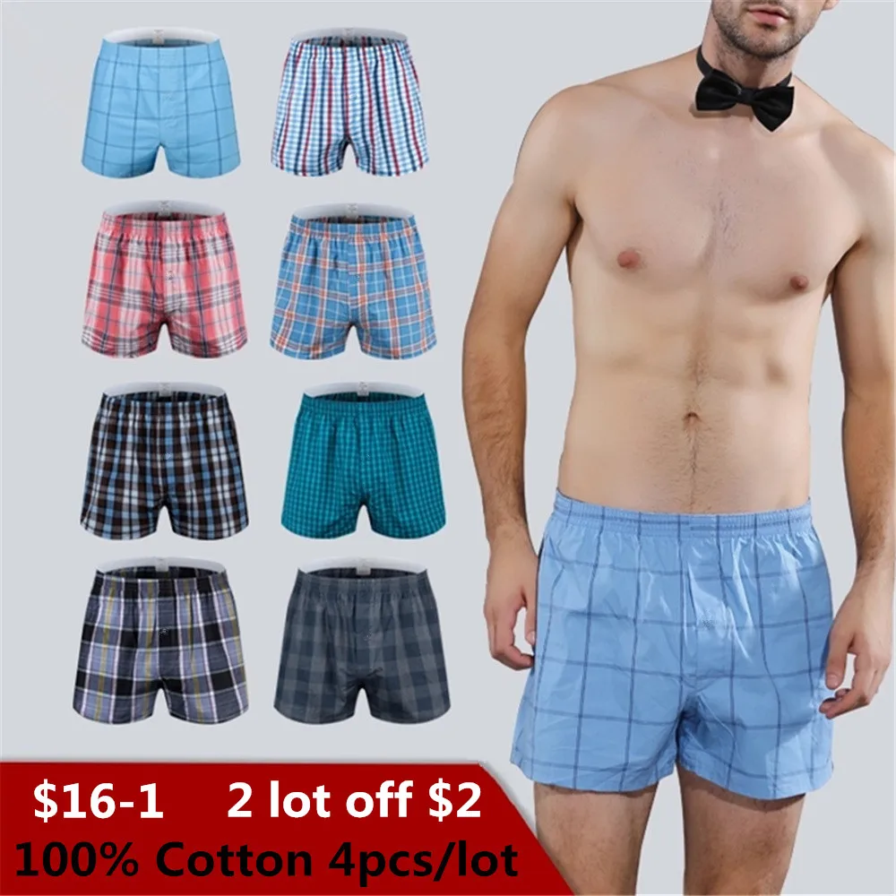 Классический Плед мужские Боксеры Хлопок Мужские Underwear Стволы Тканые Homme Стрелка