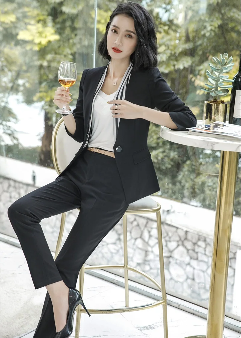 

Ladies Fashion Apricot Formal Women Business Suits With Jackets and Pants Uniform Styles Female Work Wear Pantsuits Trousers Set