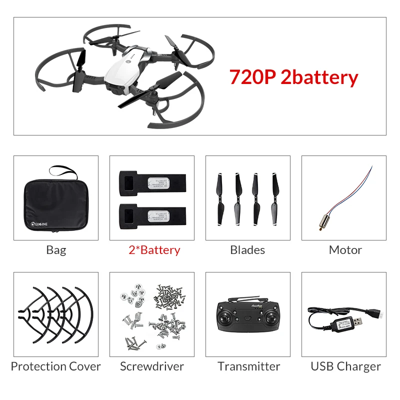 Eachine E511 wifi FPV 1080 P/720 P HD камера Безголовый режим 16 минут время полета складной Радиоуправляемый Дрон Квадрокоптер обновленная версия E58 - Цвет: 720P2Batterywithbag