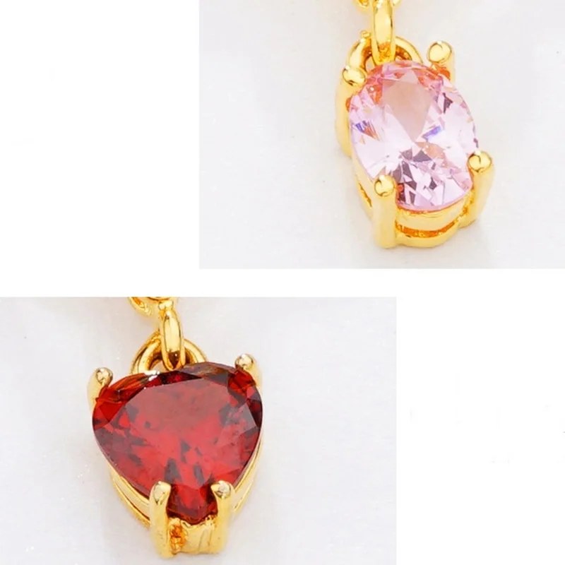 MHXFC Wholesale European Fashion Woman Female Party Wedding Gift Pink Red Heart AAA Zircon Real 18KT Gold Pendant Necklace NL151 | Украшения
