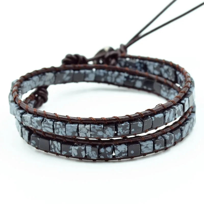 Women Leather Bracelets High End Mix Natural Stones 2 Strands Wrap Vintage Weaving Bead Bracelet Dropshipping | Украшения и