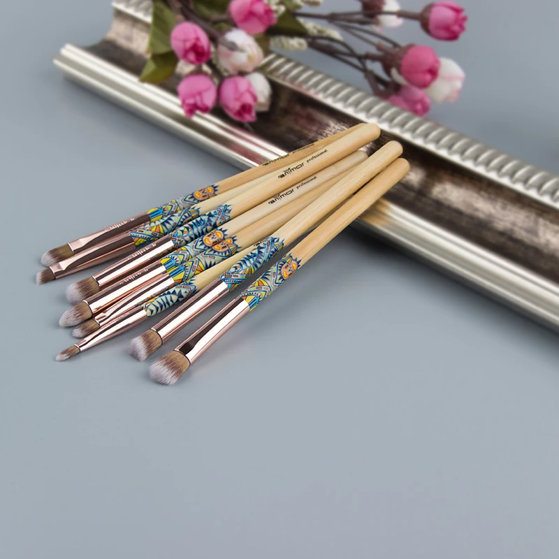 Anmor 8PCS Bamboo Makeup Brush Set High Quality Rose Gold Wood Handle Eyeshadow Blending Make Up Brushes Professional Tool | Красота и