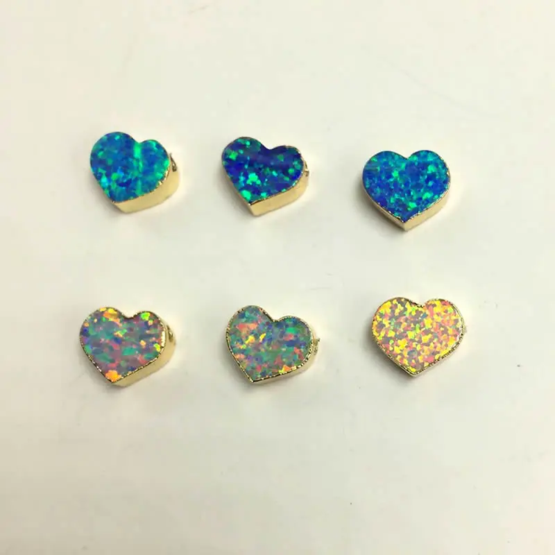 5PCS 8x10mm heart-shaped Opal Gold Color Side Drilled Beads Man-made Opal Small size Pendant Beads for Necklace Druzy Jewelry