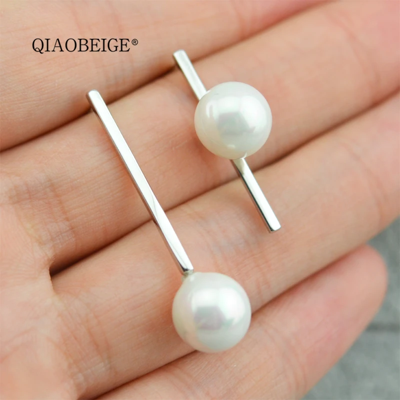 QIAOBEIGE серьги из пресноводного жемчуга серебро 925 пробы жемчужное крепление для