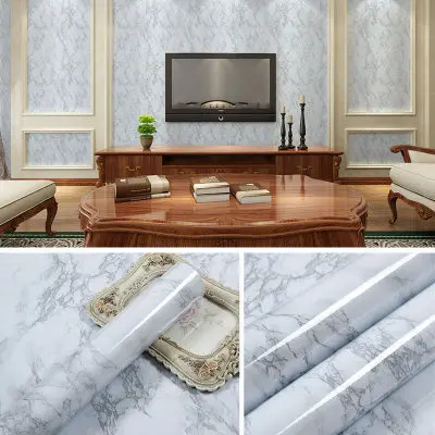 Gray marble Водостойкие самоклеющиеся виниловые обои в рулоне для кухонной мебели, настольная стенка холодильника, современный домашний декоративный - Цвет: Gray marble
