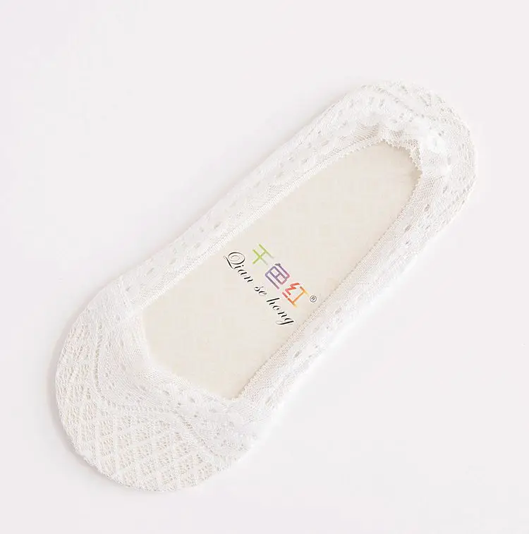 White Женские носки-тапочки, короткие, одноцветные, хлопковые, кружевные, летние, для женщин, незаметные, 1 пара - Цвет: White