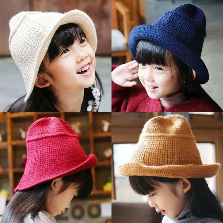 Fahion Hats for Girls Winter Knitted Children's Large Flower Shape Wool Cap Baby Girl Clothing Accessories 1-5 Y | Детская одежда и