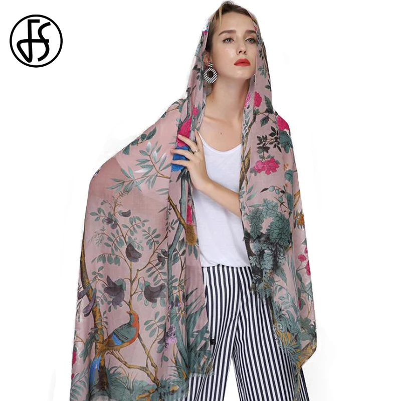 Женский шарф из хлопка и льна FS с принтом животных большой хиджаб пашмины
