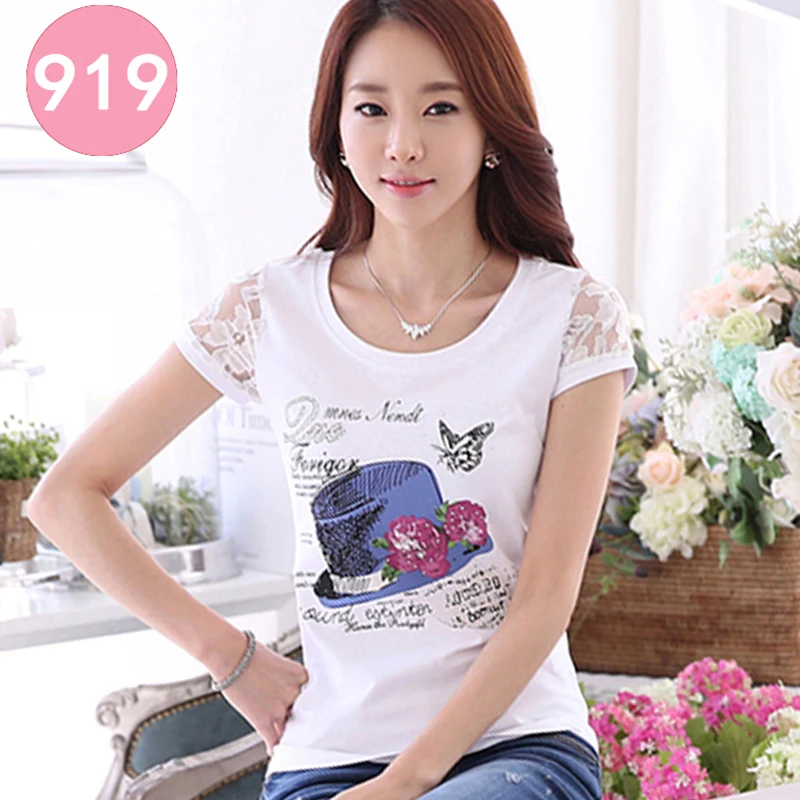 Poleras де Mujer Moda 2019 Винтажная Футболка Femme Стразы для женщин хлопковая футболка в
