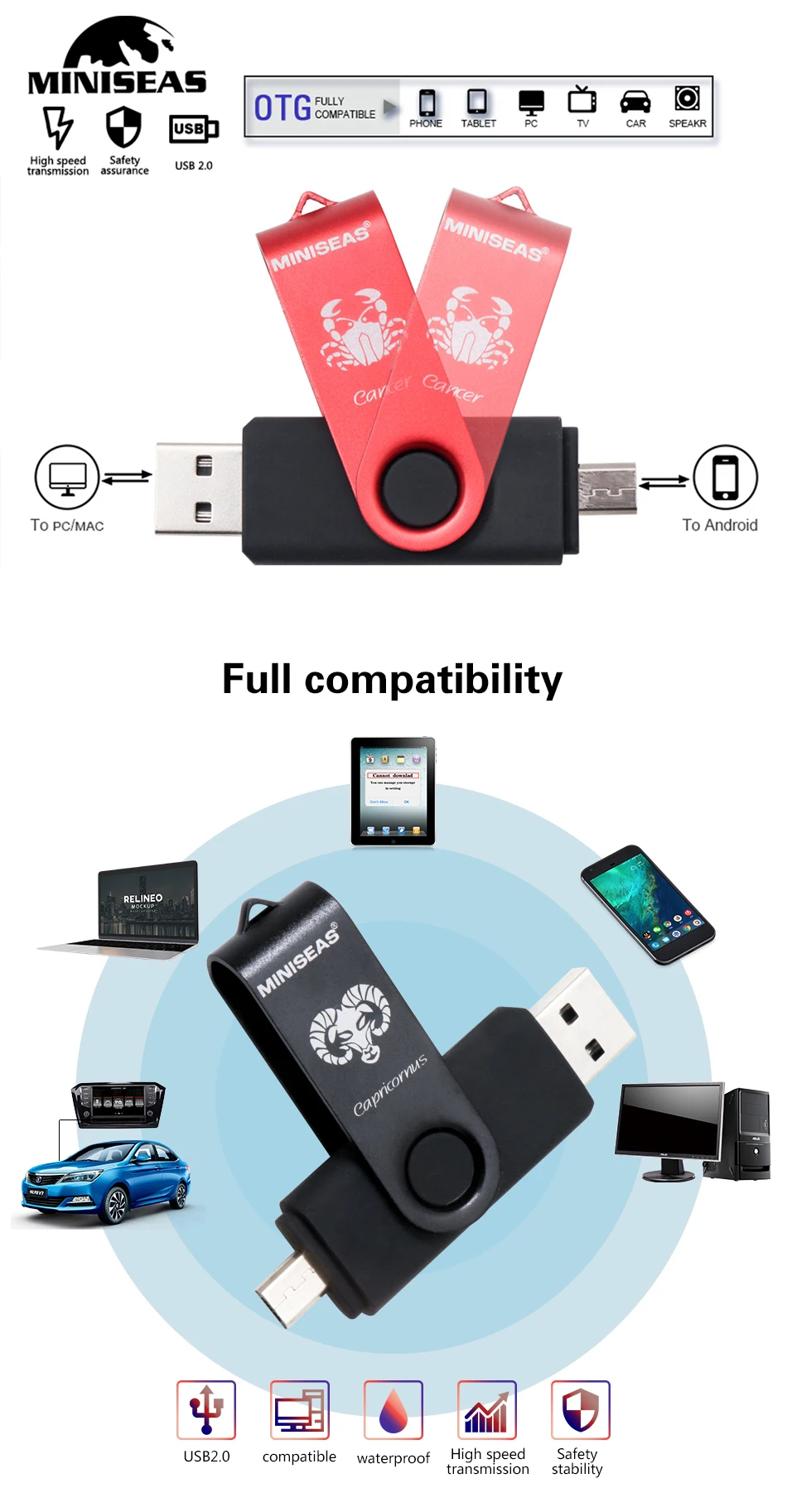 USB флеш-накопитель Miniseas 12 созвездий OTG 128gb 64gb cle usb флеш-накопитель 32gb Pendrive 16gb 8gb 4 gb USB 2,0 memory stick