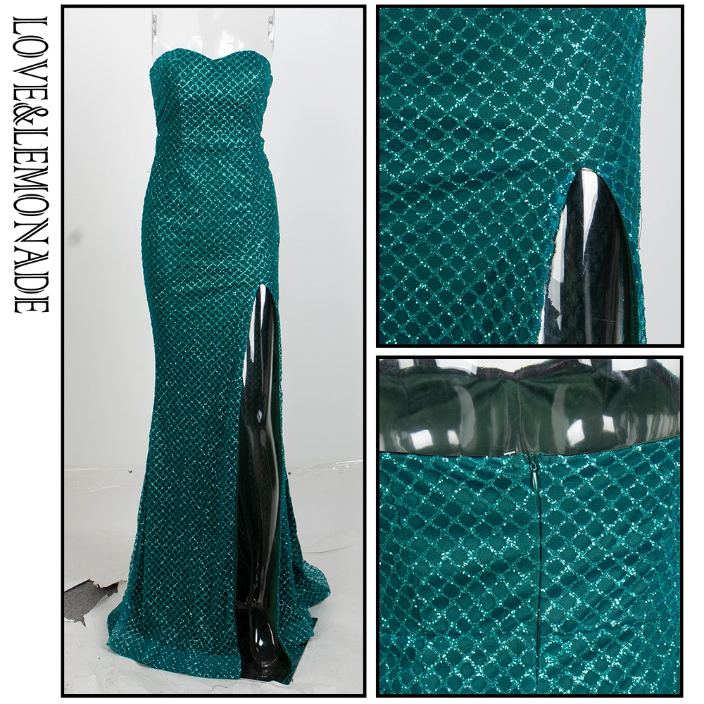 Женское платье без бретелек LOVE & LEMONADE длинное в клетку с наклеенными блестками