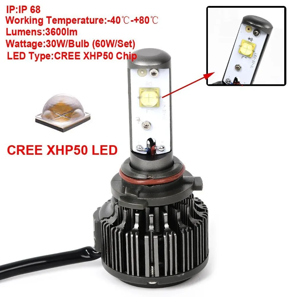 Пара супер яркий 6000K 30W IP68 3600LM CREE XHP50 чип светодиодный 9006 HB4 9012 лампа для фар с