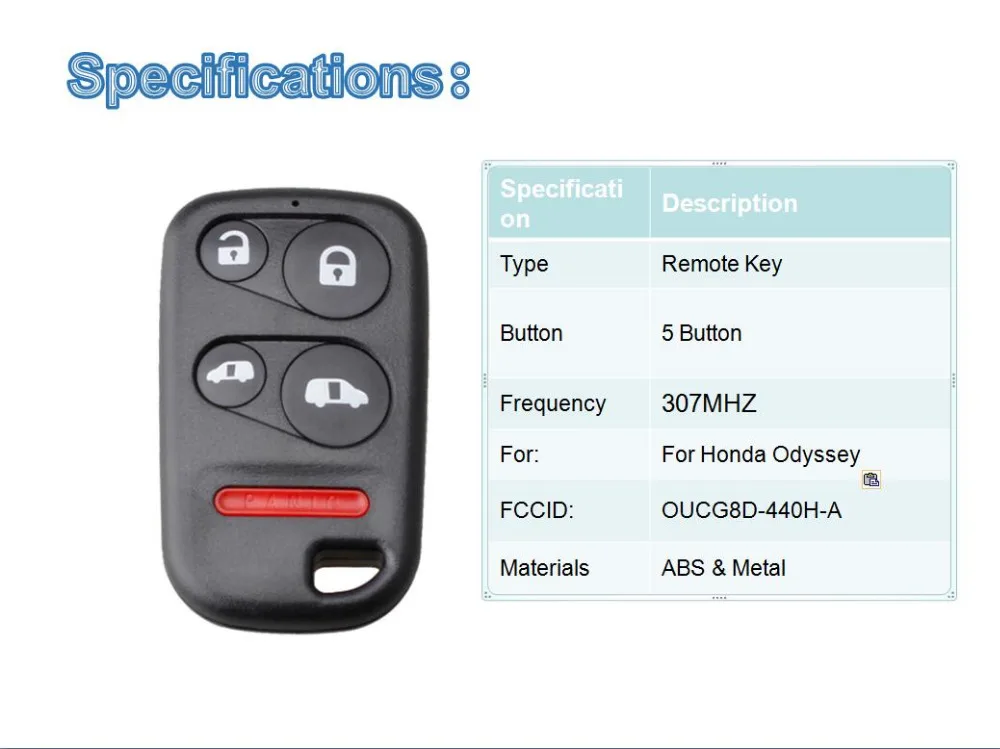 Bhkey 5 кнопки дистанционный ключ брелок для Honda OUCG8D-440H-A 307 МГц для Honda Odyssey 2001 2002 2003 2004 пульт дистанционного управления