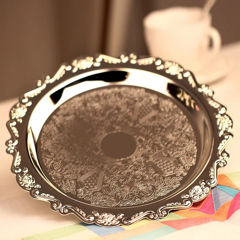Рельефный металлический поднос 15 см в европейском стиле с серебряным покрытием
