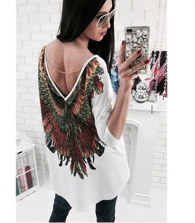 

New Women Clothing Casual Top Animal Eagles Wings Print Pattern Shirt