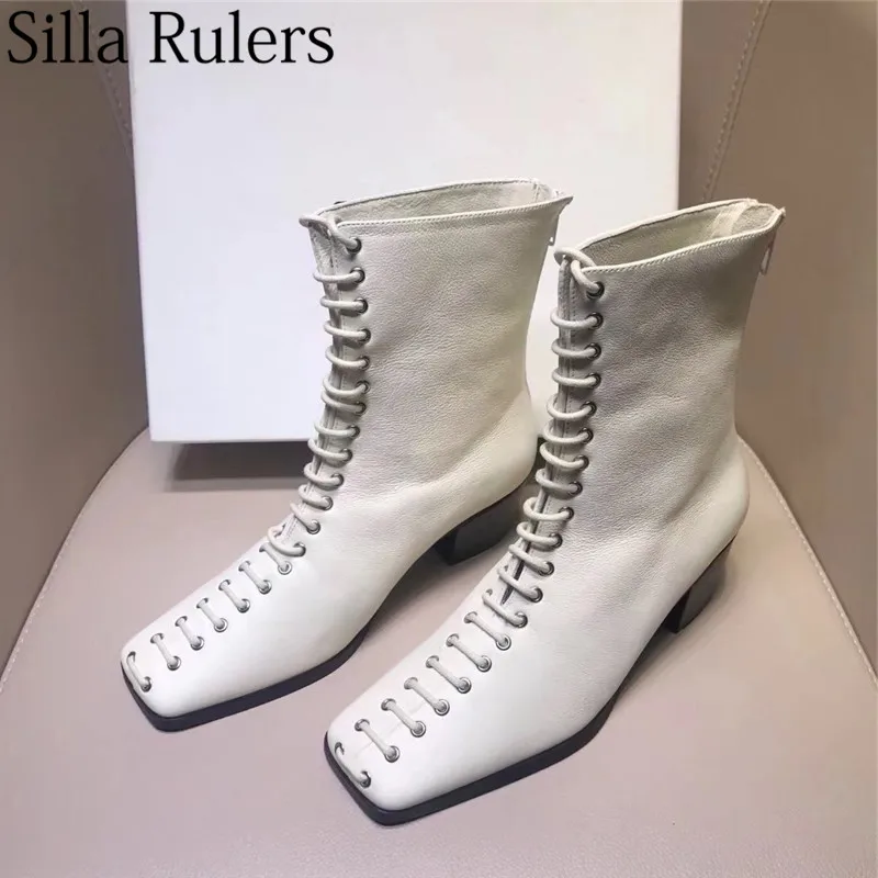 Женские ботинки мартинсы Silla liners черные из воловьей кожи на квадратном каблуке