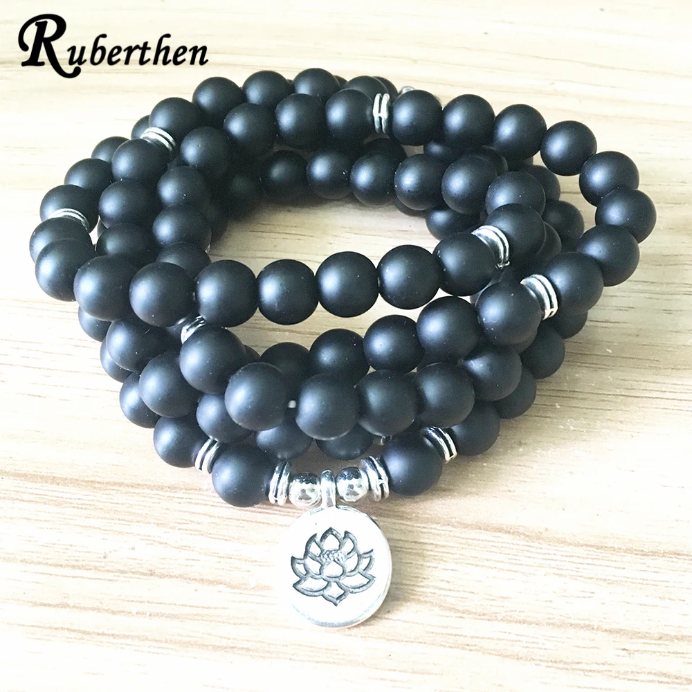 Ruberthen Модный женский матовый черный оникс браслет 108 Mala Beads или ожерелье новый