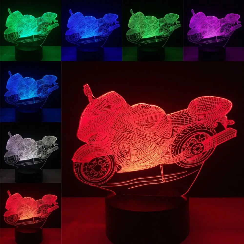 

Fashion Motorcycle Shape 3D Illusion Night Light USB RGB Colors Change Touch Table Desk Bedroom LED Lamp for Boy Kids Gifts
