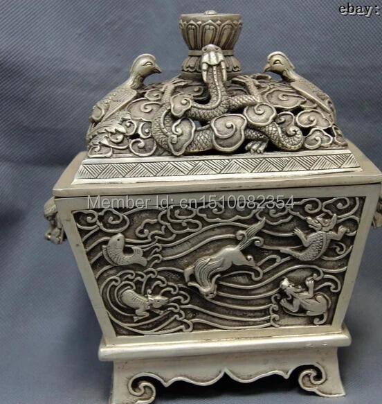 Тибетский обитель белая медь серебряный дракон птица чудовище банка курильница