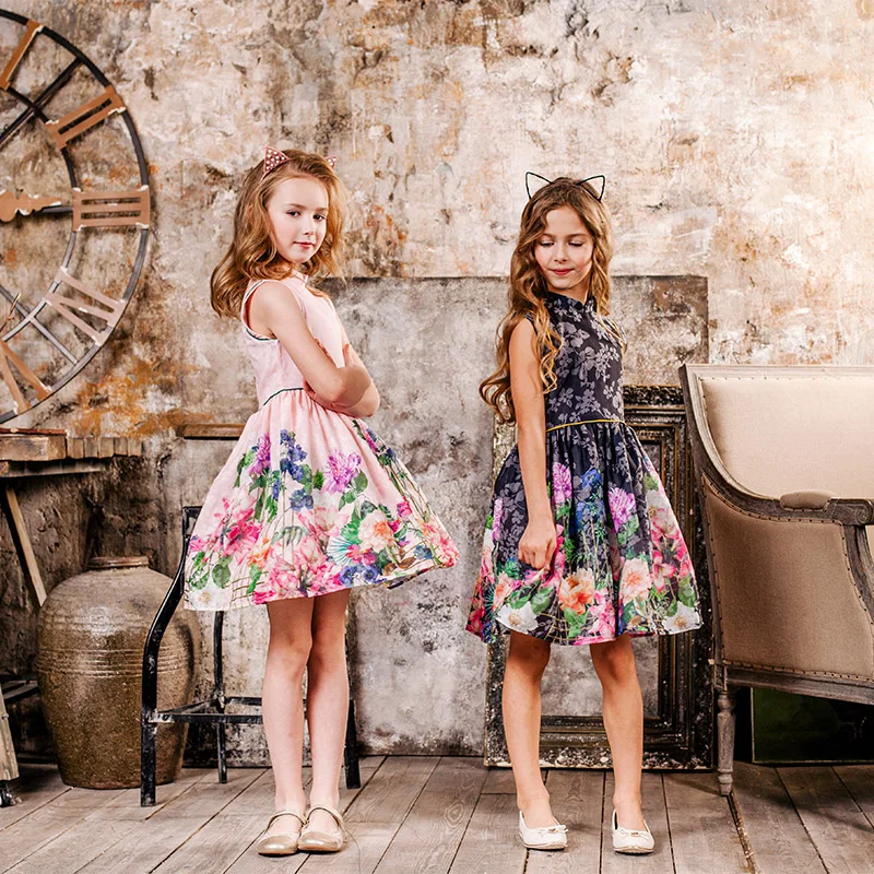 Summer Girls Dress Flower Print Chinese Style Kids Princess Dresses For Cotton Children Party 4-14 Years | Детская одежда и обувь