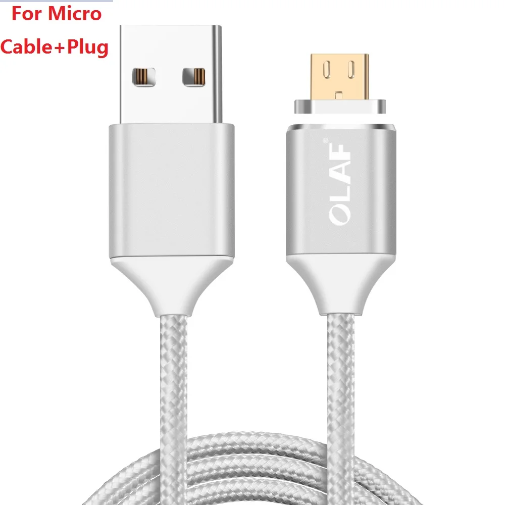 Silver Micro Cable Магнитный usb-кабель Олаф, магнитный кабель для зарядки и передачи данных, микро-usb кабель 2 в 1 для Xiaomi samsung, провода для мобильных телефонов - Цвет: Silver Micro Cable