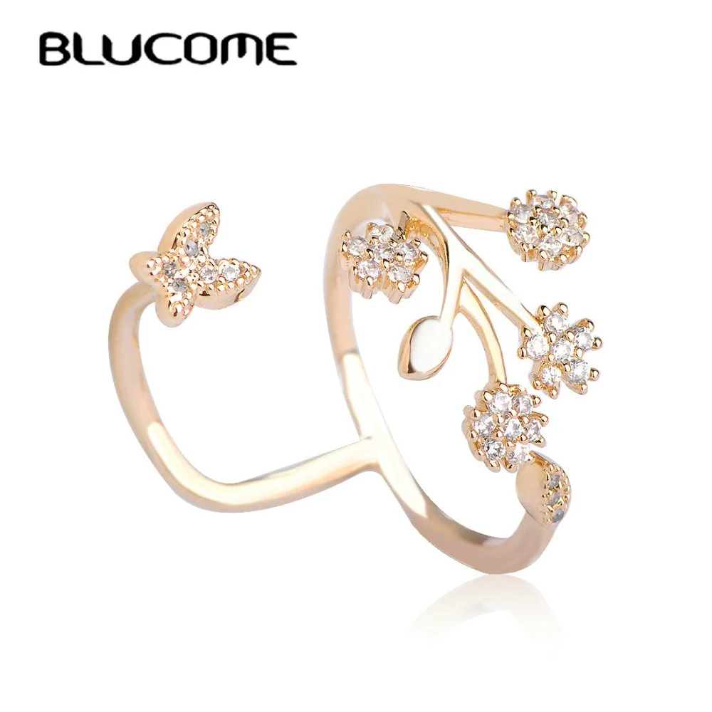 Женское Обручальное Кольцо Blucome медное регулируемое кольцо с бабочкой и цветком
