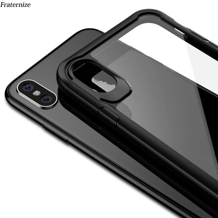 Прозрачный ударопрочный чехол для iPhone X мягкая силиконовая рамка + акриловая